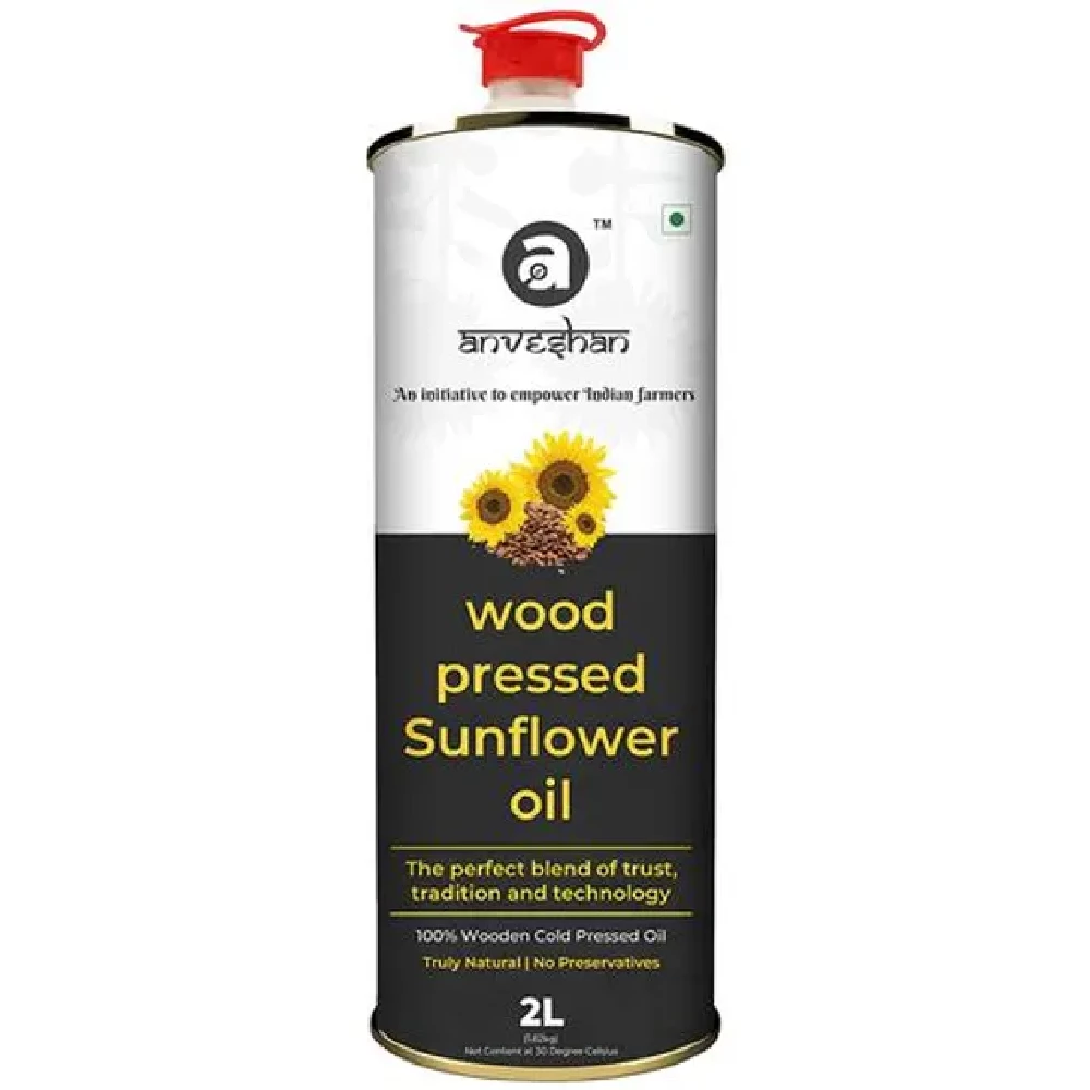 Anveshan Wood Cold Pressed Sunflower Cooking Oil - Heart-Healthy Good Fats, 2 L-1.webp